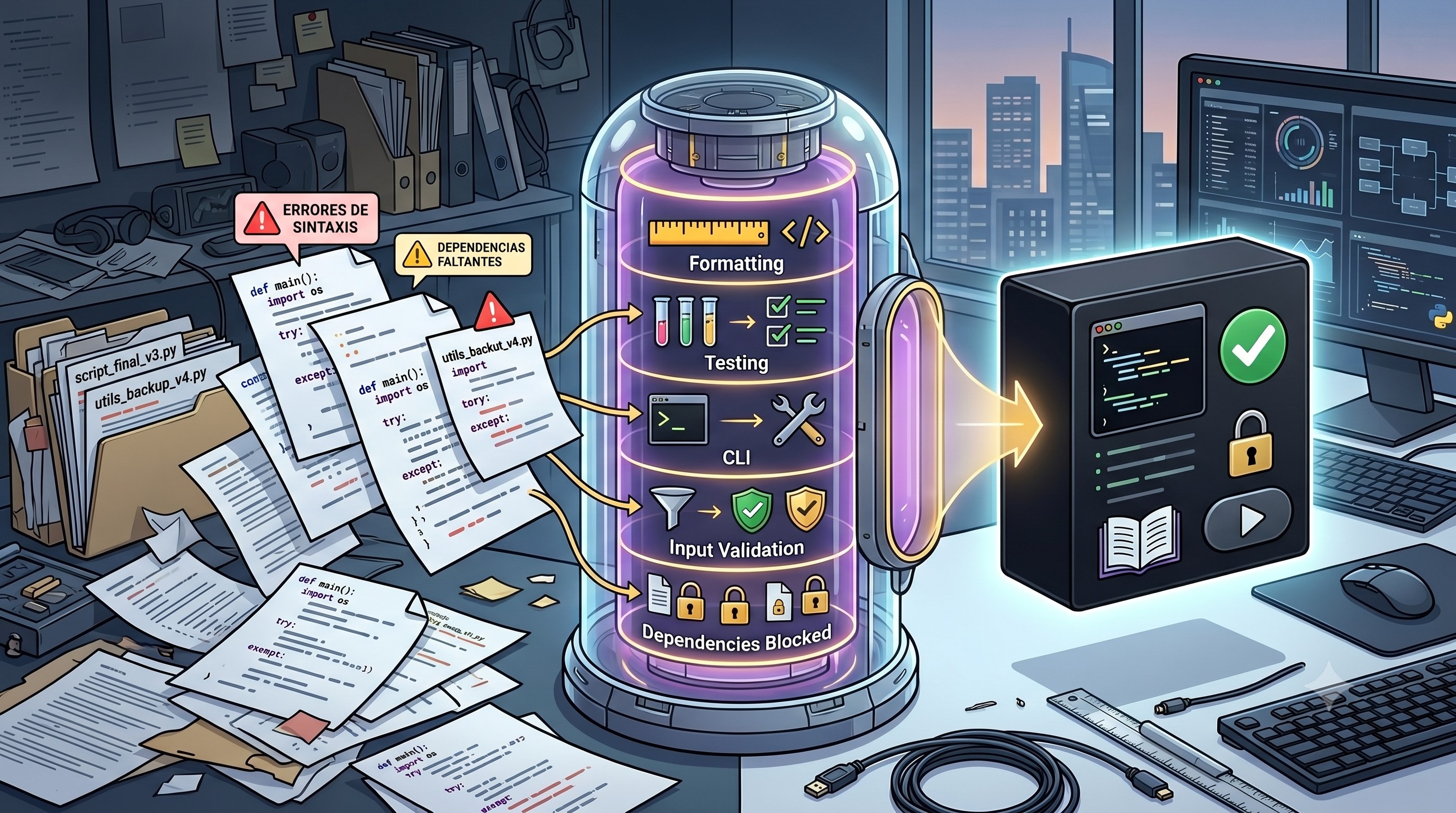 Python Automation Capsule: convierte scripts sueltos en herramientas profesionales, portables y auditables